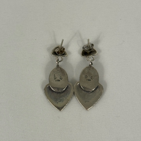 925 Sterling Silver Black Onyx Earrings, Diamond Cut‎ Earrings - Picture 3 of 4